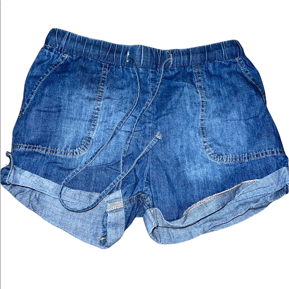 drawstring cuffed denim shorts, size S